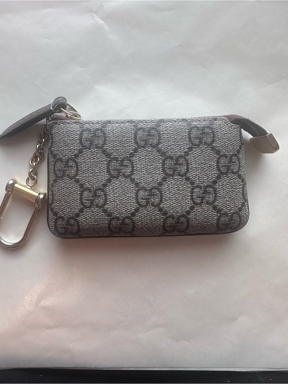 Gucci Gray Monogram Key Pouch with Silver Hardware